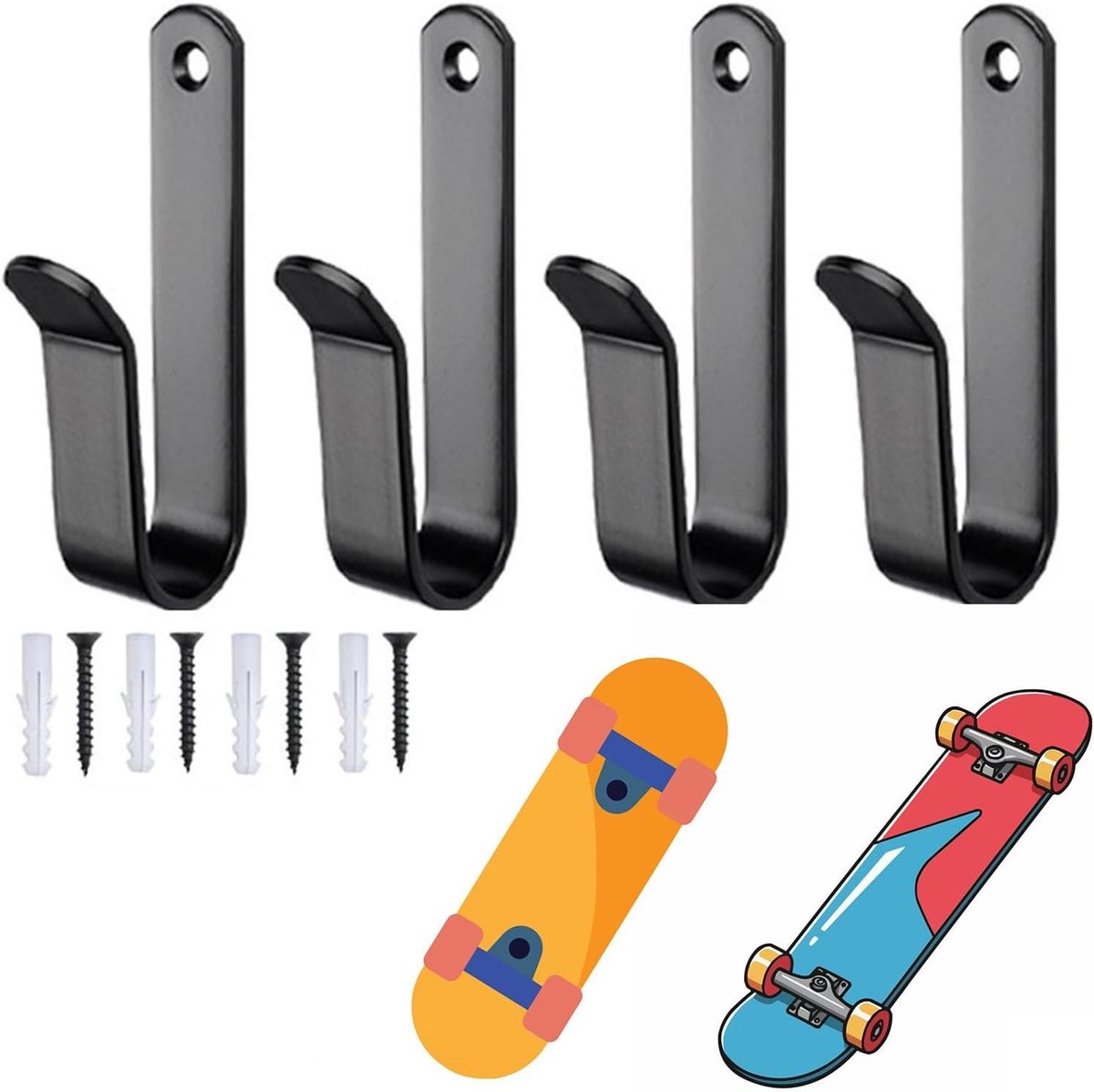 Allecto Plus Horizontale Snowboardwandhouders 4 Stuks in voor Skateboards Kleding en Gereedschap