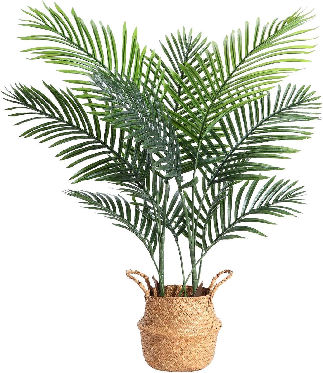 Provento Kunst Areca Palm Plant 43 Inch Fake Dypsis Lutescens Boom met 10 Stammen in Pot en Geweven Mand - Ideaal voor Thuis, Binnen, Buiten, Kantoor - Moderne Groene Decoratie