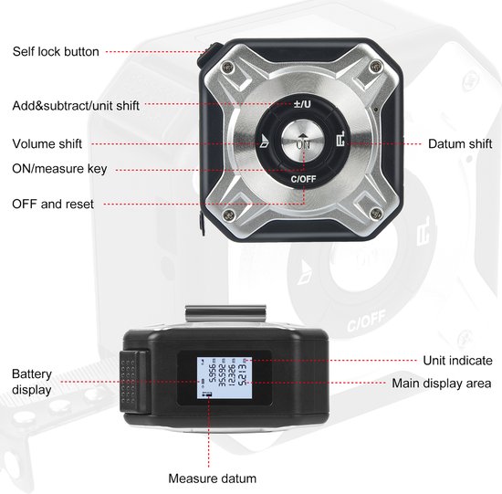Rolbandmaat - 40 meter Digitale Laser Rolmaat - Afstandsmeter ...