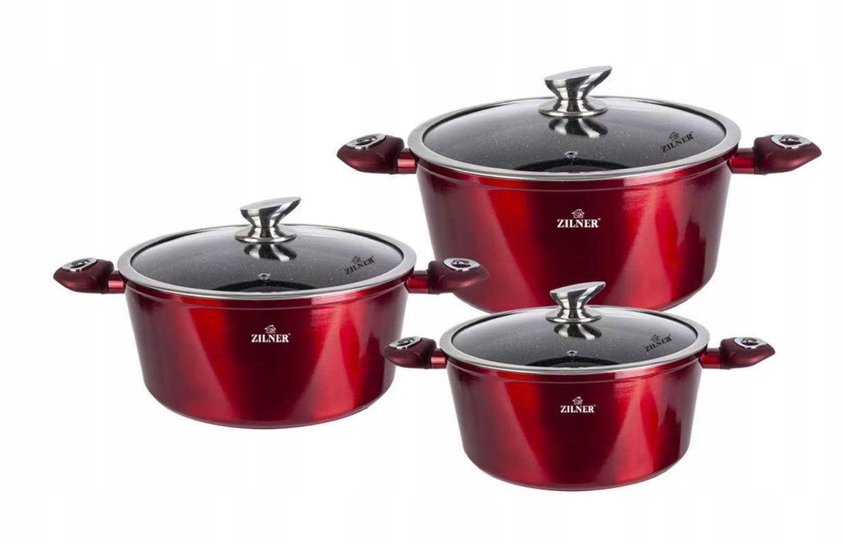 Zilner Marmeren Kookpannset 6 Delig - Rood - Inductie