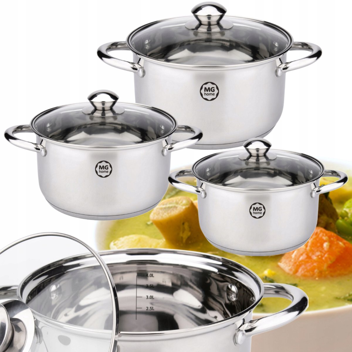 MG Home Lauro 6-delige RVS pannenset met deksel - Inductie