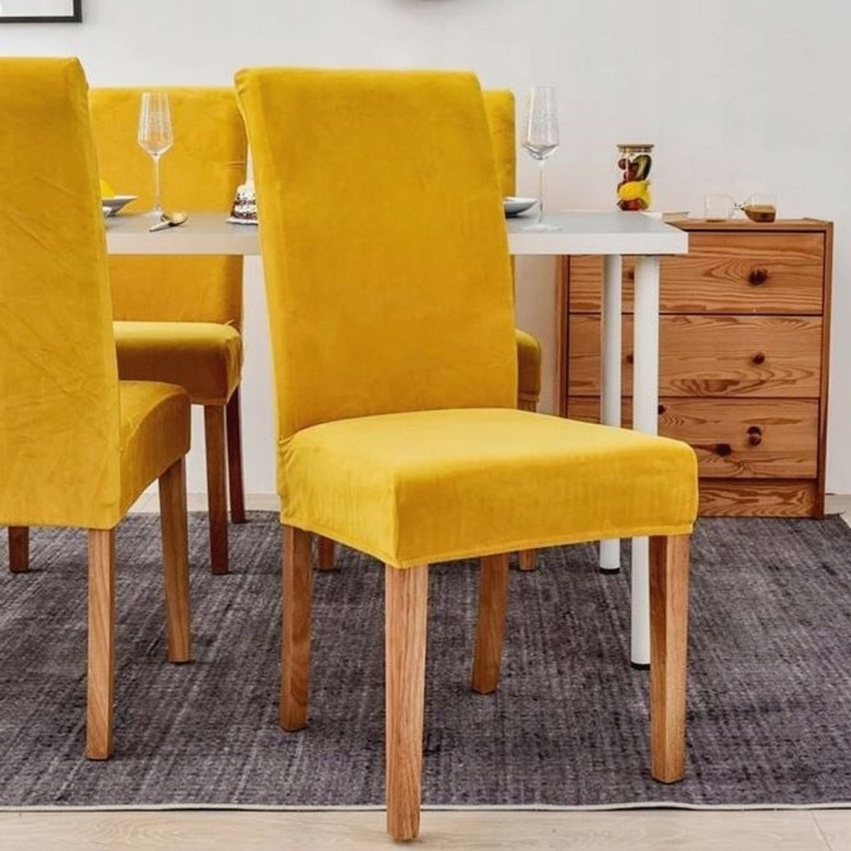 Premium Velours Stoelhoes - Elastisch & Slijtvast - Mosterdgeel