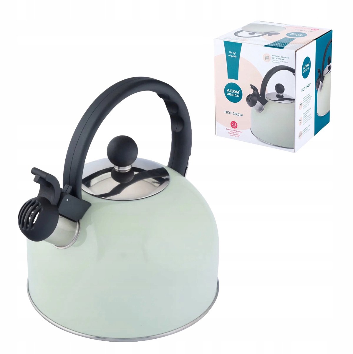 Altom Design Hot Drop 2,5L inductieketel met fluitje - saliegroen