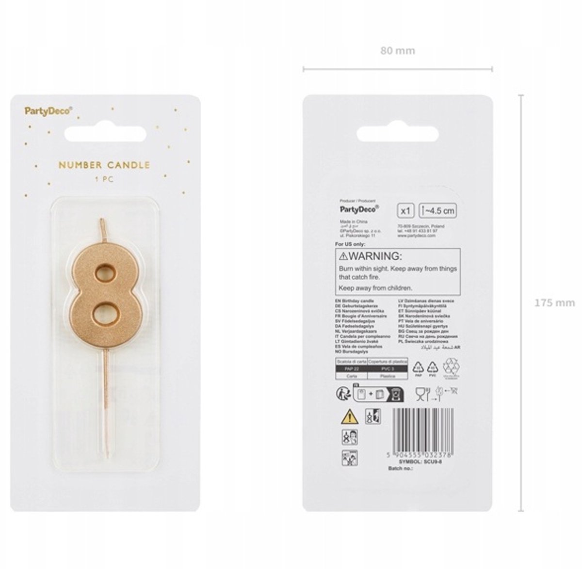 Gouden Verjaardagskaars Cijfer 8 op Prikker - 4,5 cm
