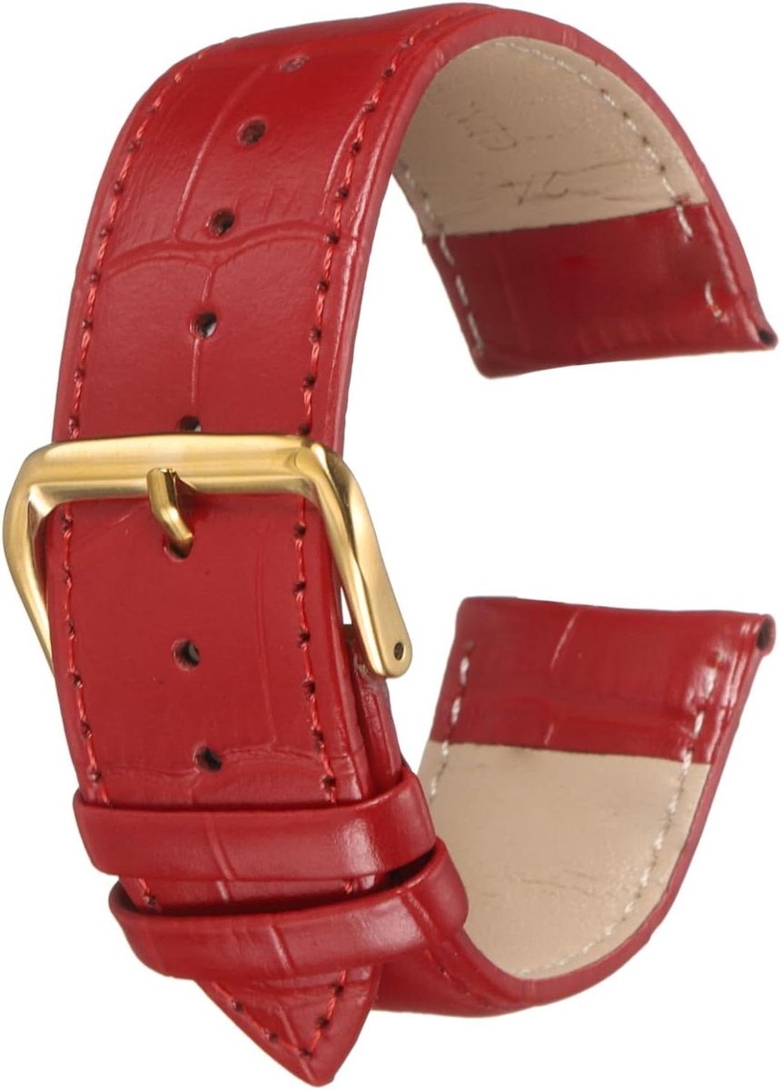 Leren horlogeband reliëf patroon 24 mm Rundleer Vervanging Veerpennen Mannen Vrouwen Rood Goud 24mm