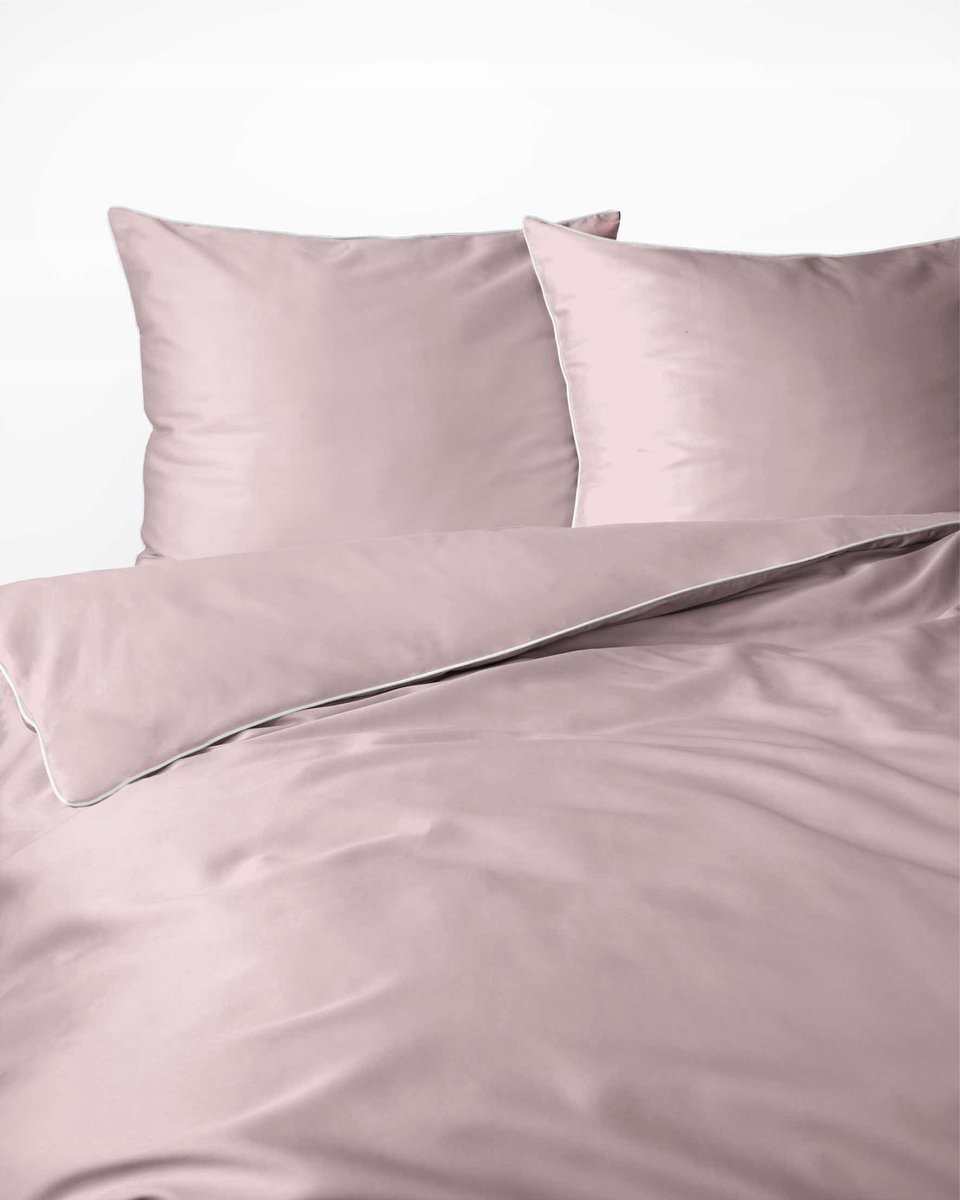 Makosatijn Beddengoed 220x200cm - Zacht Roze, Elegante Bies