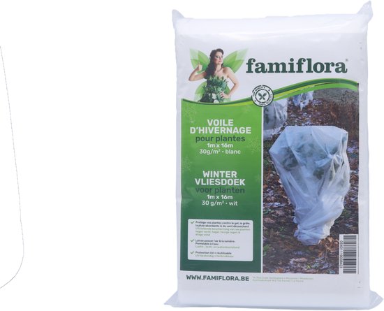 Toile d'hiver Famiflora pour plantes 1 x 16 m - 30 g/m² - Protection contre le gel - Respirante - Résistante aux UV - 1 x 16 mètres - Toile d'hiver de 30 g/m² d'épaisseur - Contre le gel intense, le vent et la déshydratation
