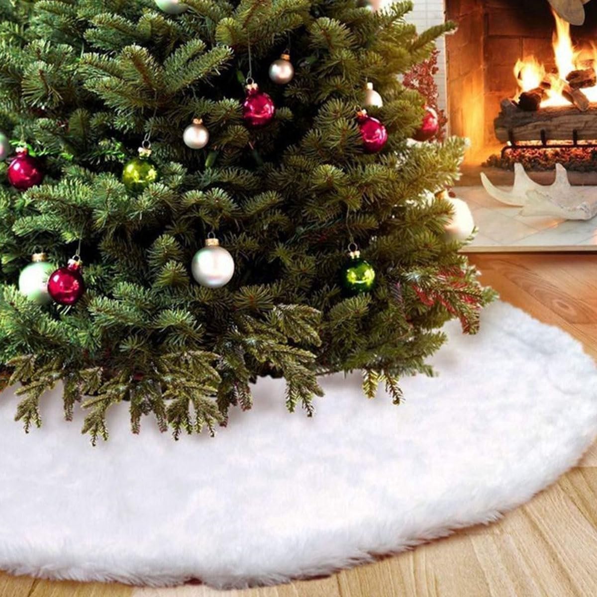 Ronde Kerstboomrok - Witte Kerstboom Onderzetter - Beschermt Verf tegen Naalden - Feestelijke Afwerking voor Kerstboom - Onderzetter voor Binnen - Wit - 90 cm - 1 Stuk