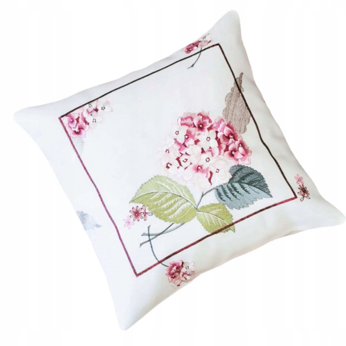 Decoratieve Kussenhoes 40x40cm - Hortensia Roze - Met Borduurwerk