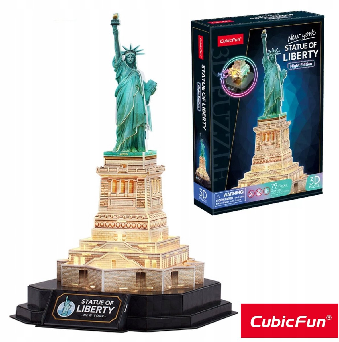 Cubic Fun 3D Puzzel Vrijheidsbeeld met LED Verlichting
