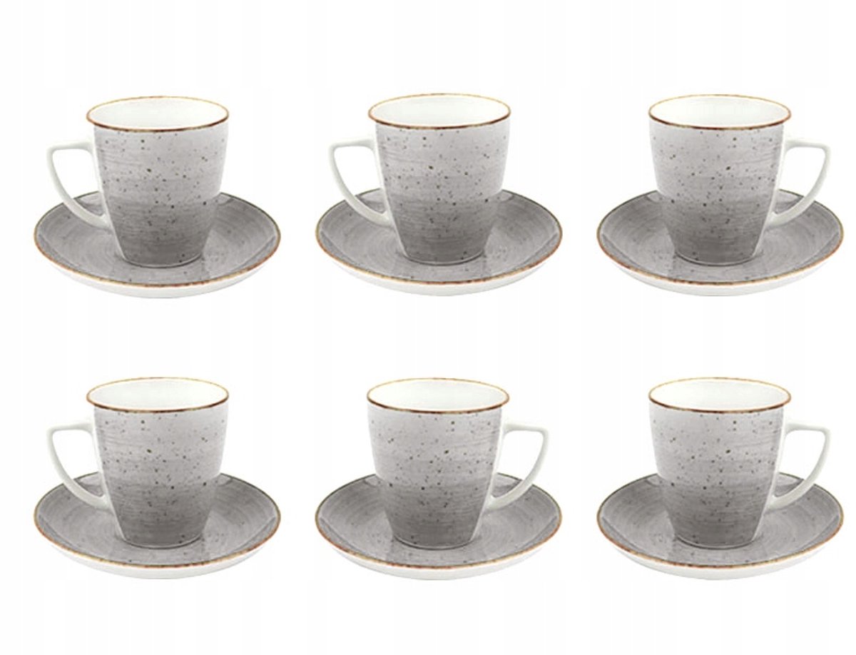 Lubiana Boss 6x Porseleinen Kopjes 200ml met Schotels - Grijs