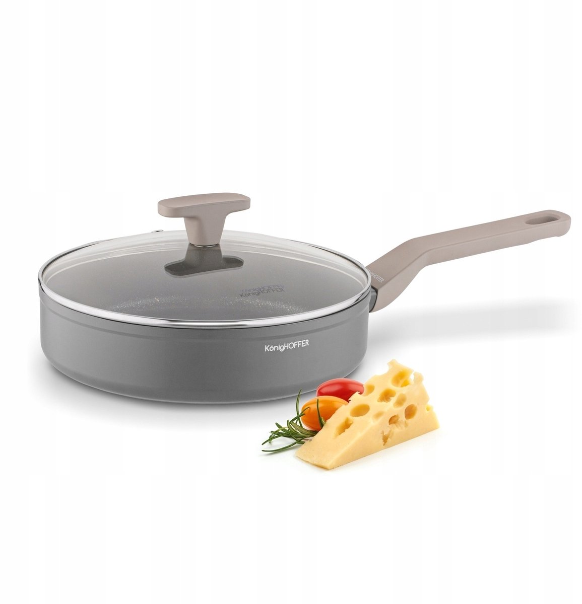 Diepe inductiepan met deksel 24 cm - Marmereffect