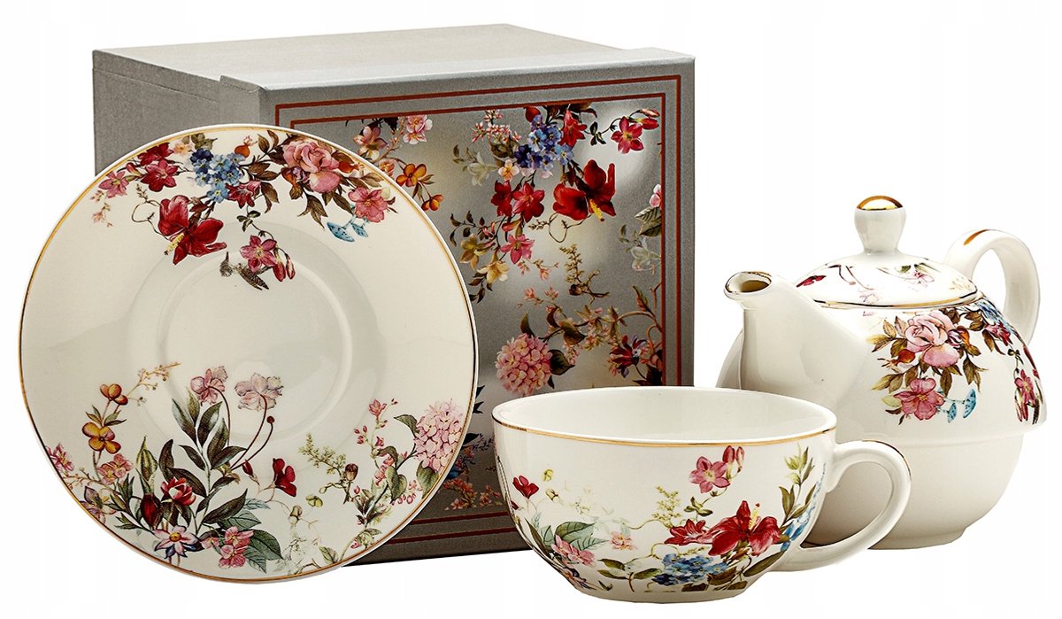Engelse collectie Theeservies: Theepot & Kop met Schotel