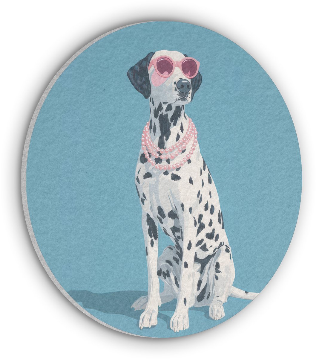 Akoestisch wandpaneel rond 70x70 cm - Vilt schilderij Dalmatiër - Zonnebril - Blauw - Ronde akoestische panelen - Geluidsdempende wanddecoratie - Geluidsisolatie wandcirkel - Muurdecoratie geluidspanelen