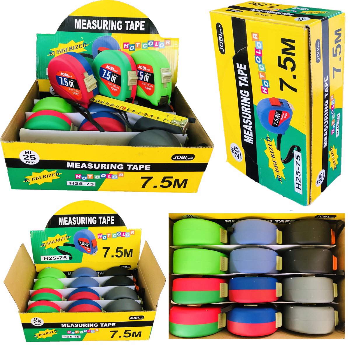 Jobi Meetlint 7,5 m met rubber coating - Set van 12 stuks