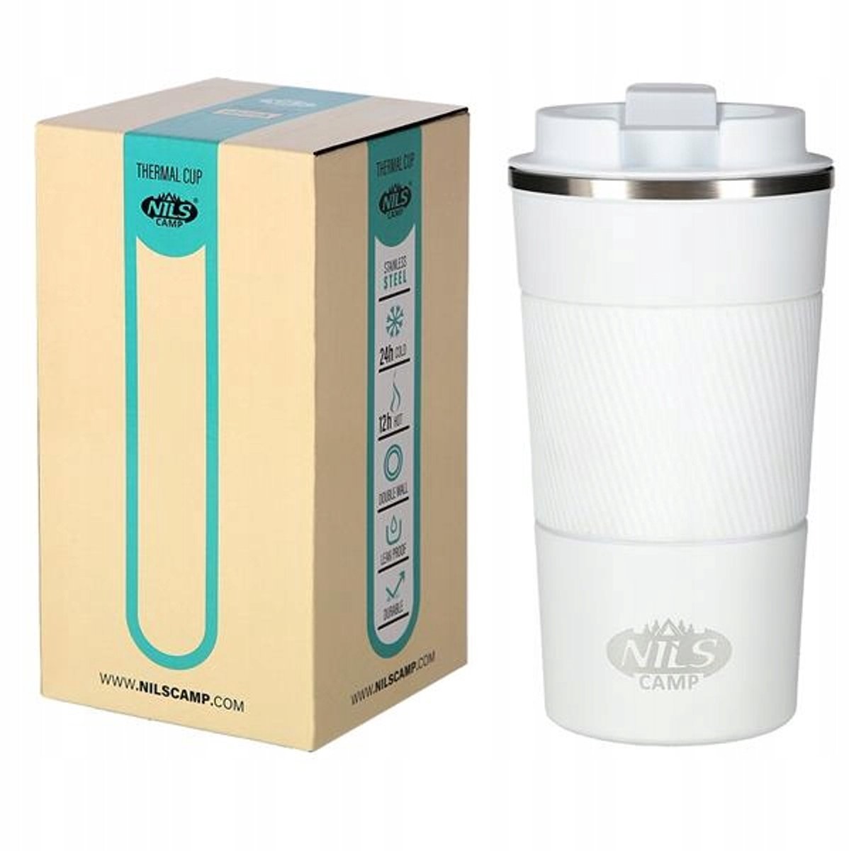 Nils Thermosbeker Wit 510ml - RVS, Dubbelwandig, Antislip Grip