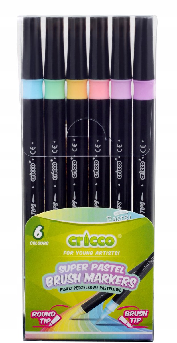 Cricco Dubbelzijdige Pastel Kleurpotloden met Penseelpunt - 6 Kleuren