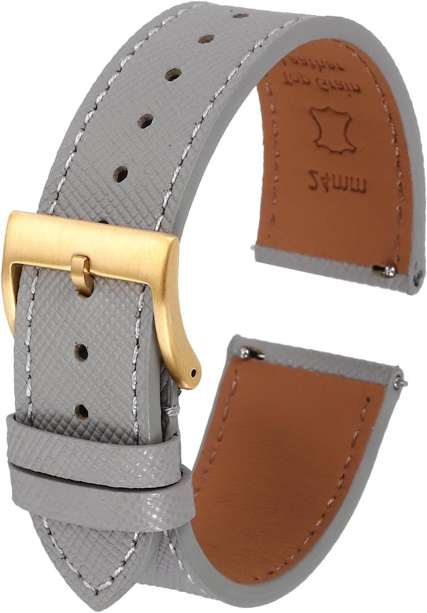 Leren horlogebandje met snelwissel, 24 mm breed, reserveband met gouden gesp, unisex, grijs - Timeless accessoire met stijlvolle touch.