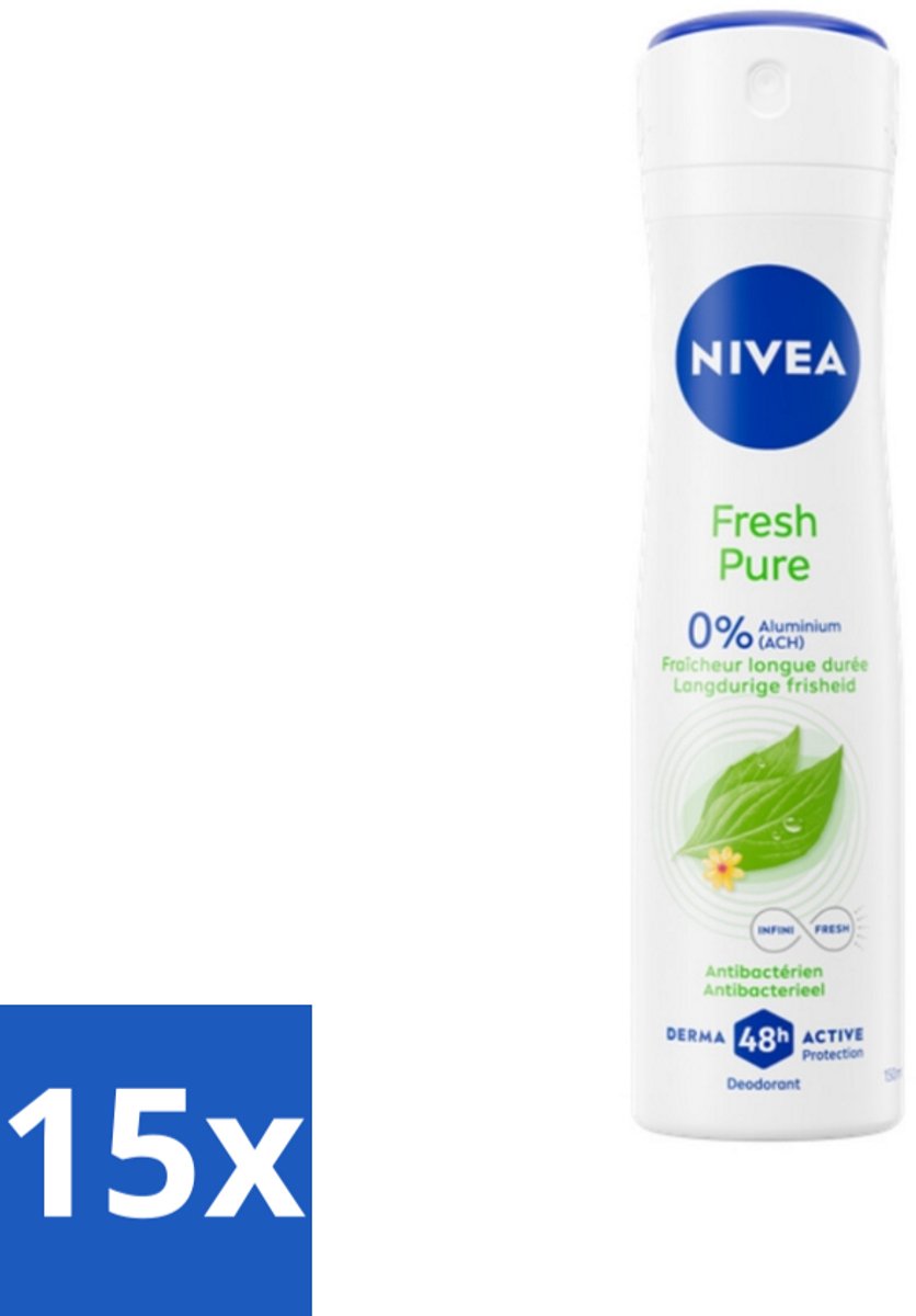 15 x Nivea - Deodorant - Spray - Fresh Pure - Langdurige Frisheid - 150 ml - NIVEA Fresh Pure Deodorant Spray - 48 Uur Geurbescherming - Aluminiumvrij Deodorant - Frisheid - Geur