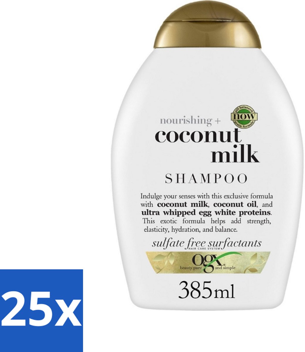 25 x OGX - Coconut Milk - Shampoo - Voedend - Tropische Geur - 385 ml - Kokosmelk Shampoo - Voedend Haar - Kokosgeur Shampoo - Gezond Haar - Haar Herstellen