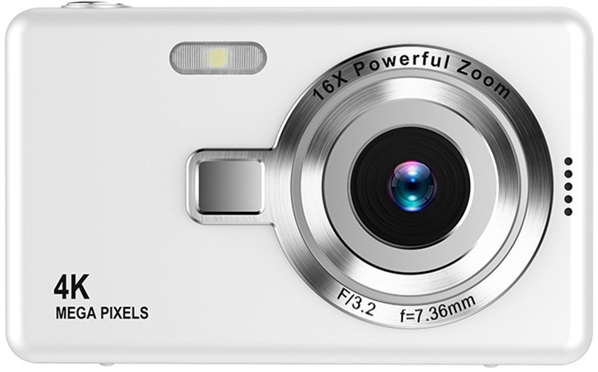 4K Ultra HD CCD digitale camera - Mini compacte point-and-shoot voor beginnende studenten, thuisfotografie, gebruiksvriendelijk, draagbare reiscamera (wit)