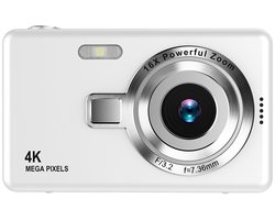 4K Ultra HD CCD digitale camera - Mini compacte point-and-shoot voor beginnende studenten, thuisfotografie, gebruiksvriendelijk, draagbare reiscamera (wit)