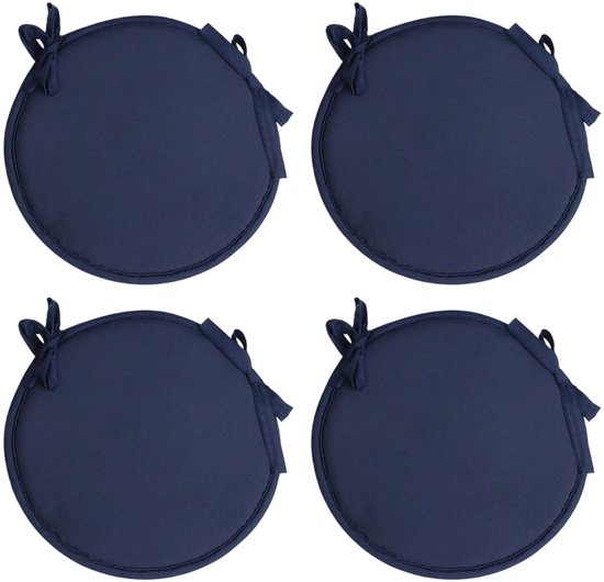 4 stuks ronde zitkussens - antislip spons stoelkussen - picknickkussen voor buiten - binnen- en buitenzitkussen met banden voor tuin, terras, kantoor, koffiebar - 30 cm diameter - Marineblauw