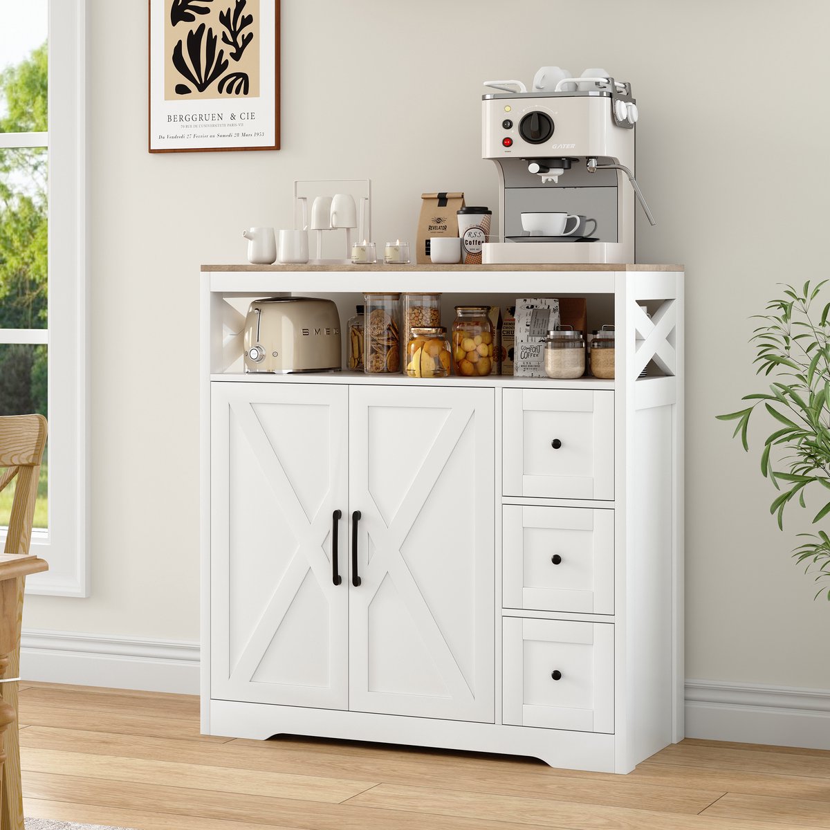 Dressoir 100x40x105cm – Buffetkast met 3 Laden en 2 Deuren – MDF Hout – Moderne Opbergkast voor Woonkamer of Eetkamer
