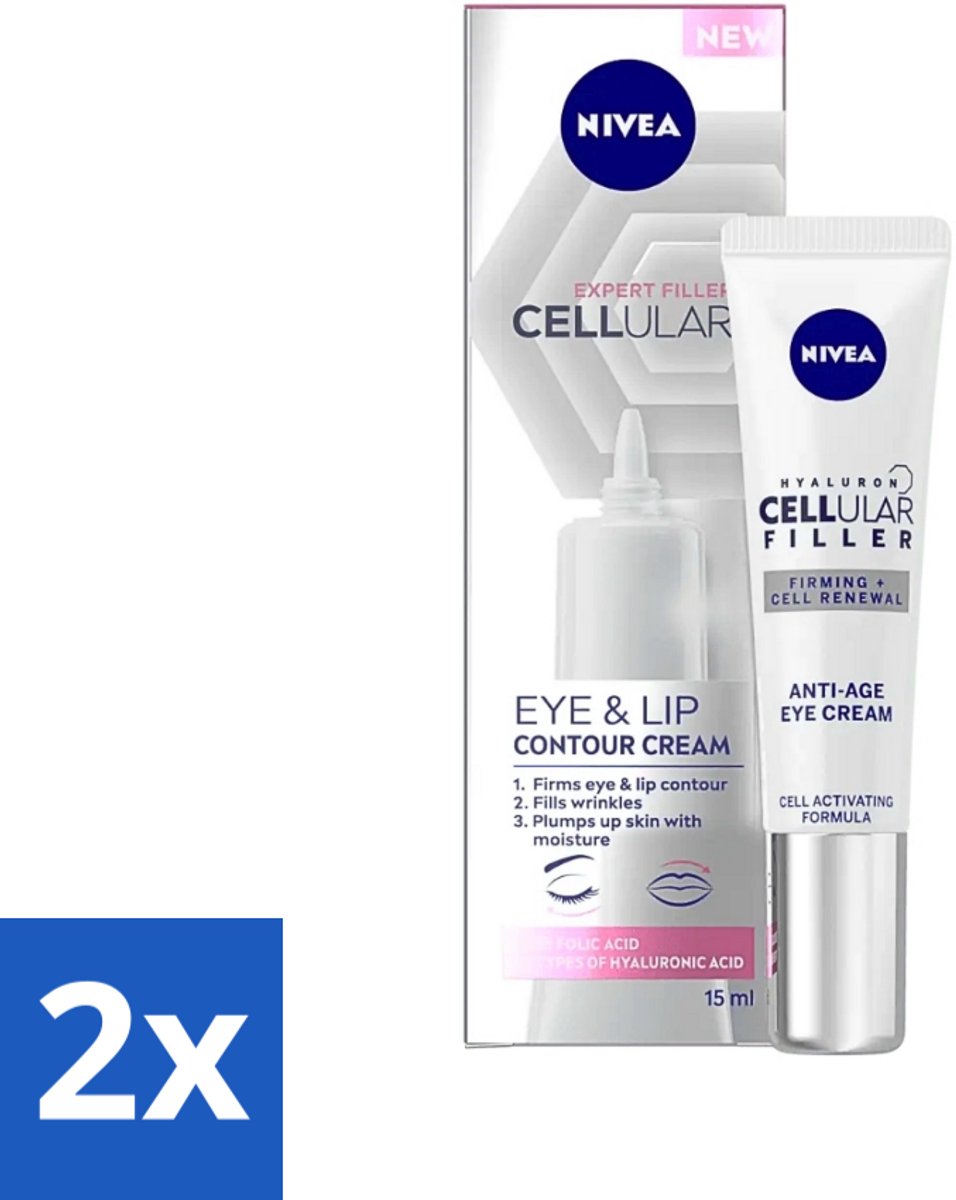 2 x NIVEA - Oogcrème - CELLular Expert Filler Anti-Veroudering - Voor ouder wordende huid - Met Hyaluronzuur & Puur Foliumzuur - 15 ml - NIVEA Oogcreme - Anti-rimpel Crème - Oogcontour Crème - Anti-aging - Fijne Lijntjes