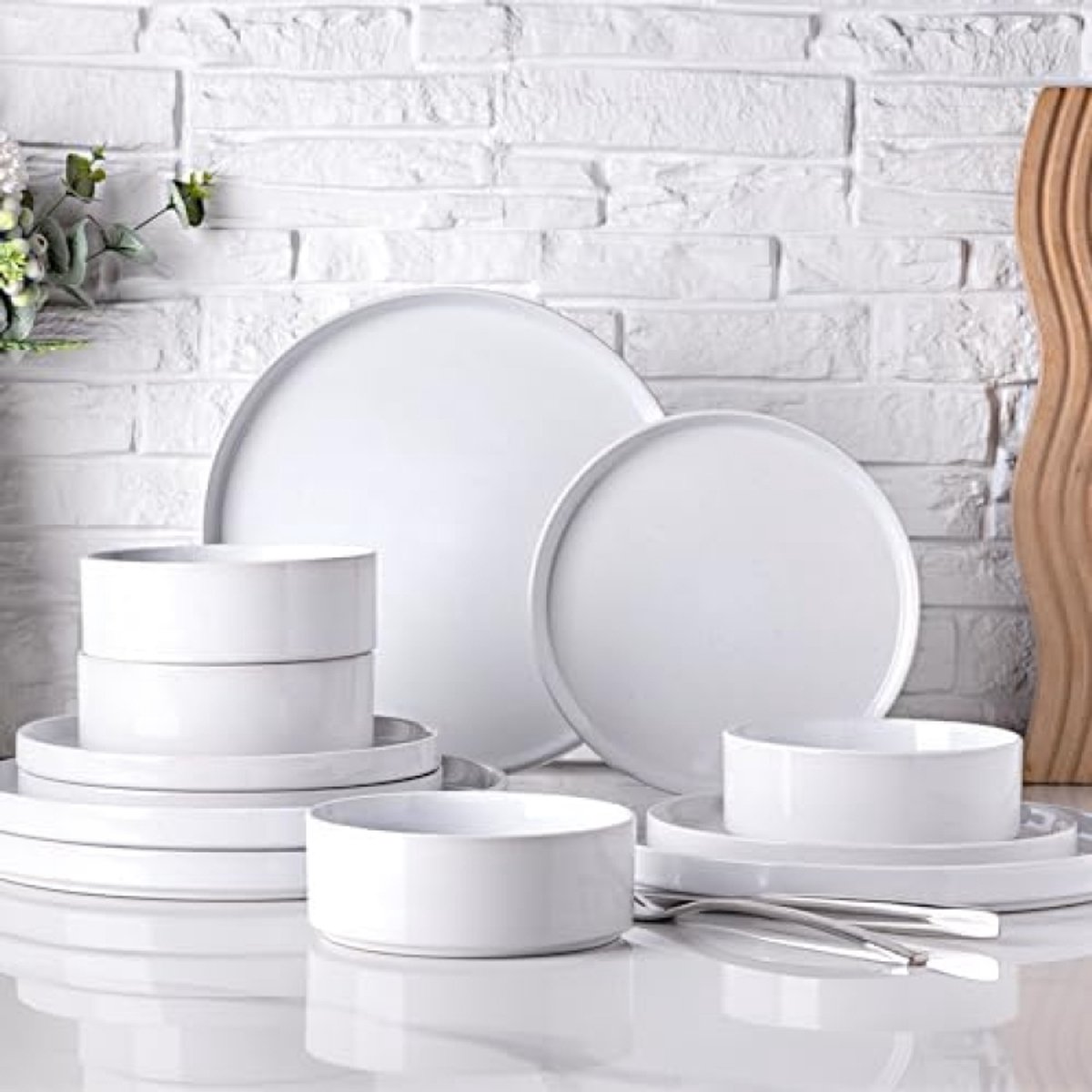 PromoHome Keramische Diner Set - 12 Delig, Wit Gespikkeld Design