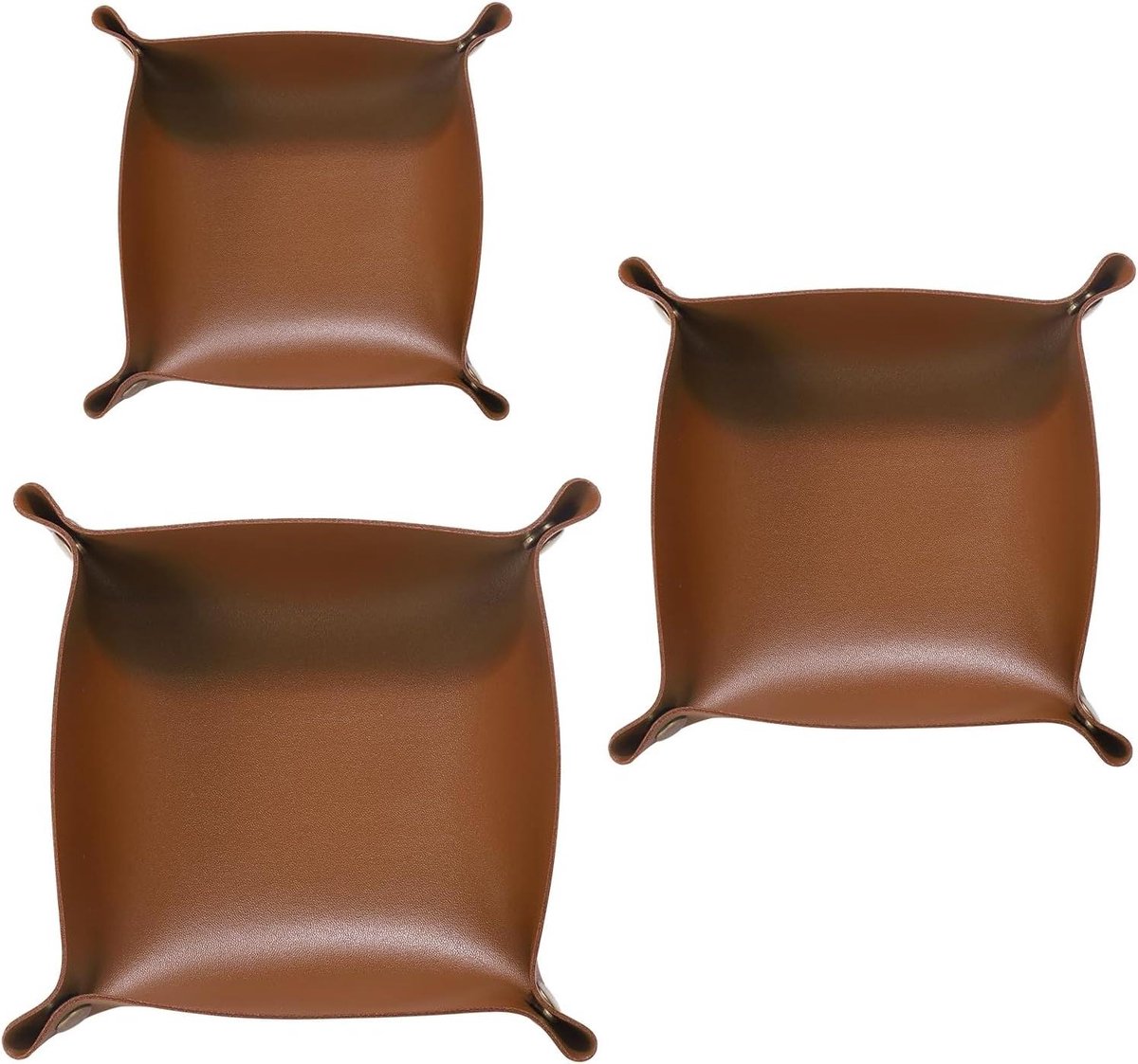 Allecto plus - Set van 3 PU-lederen opbergvakken voor sleutels, horloges en sieraden - opvouwbaar en draagbaar - nachtkastje organizer in bruin - verschillende maten.