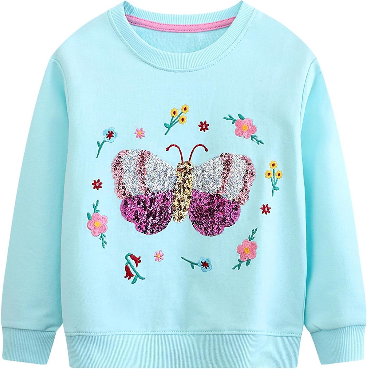 Allecto plus - Meisjes Sweater Katoen Lichtgewicht Casual Sport Pailletten Bontachtige Dierenprint Lange Mouwen Tops 2-7 Jaar Maat 92-122