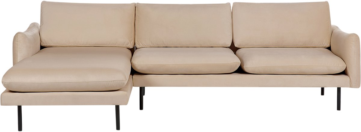 Beliani VINTERBRO - Hoekbank - Beige - Rechtszijdig - Fluweel