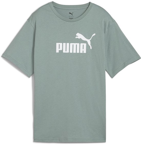 Groen Puma T-shirt met korte mouwen, voorzien van een groot wit PUMA-logo.