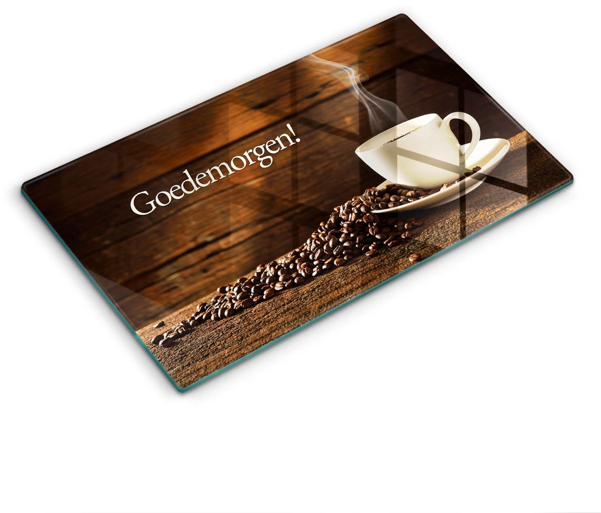 Wallfluent Glazen Snijplanken - Goedemorgen! Kopje koffie Snijplanken Glas - 30 cm x 52 cm - Bruin Snijplanken van Glas - Glazen Keukenplank - Glazen Snijplank Voor Keuken - Antislip Glazen Snijplank