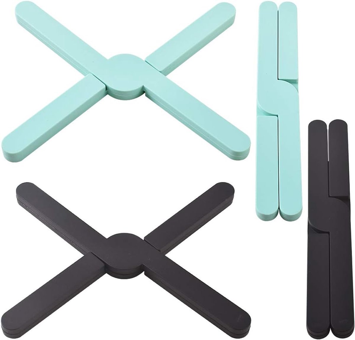 Cuhostki 4pcs Silicone Heat-Resistant Foldable Pot Holders - Green and Black