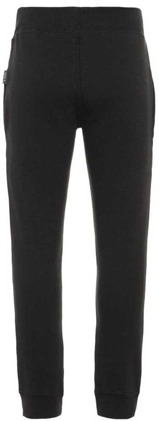 Zwarte joggingbroek, achterkant, met elastische tailleband en boorden