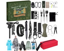 Kerst Countdown Survival Kit Kalender voor Heren 2025 - 24 Dagen Outdoor Gereedschap - Survival Toolkit - Nooduitrusting - Outdoor Gereedschap - Perfect Cadeau voor Vader en Zoon - Voor Heren - A