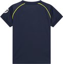 Achterkant donkerblauw Real Madrid shirt met gele accenten bij de nek en schouders.