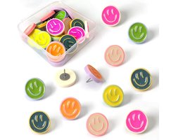 30 stuks pins - Smiley decoratieve pins - Decoratieve prikbordpins - Diverse kleuren - Leuke prikbordpins - Kurkbordpins, kantoororganisatie of woondecoratie - Smileypins voor notities, foto's en posters