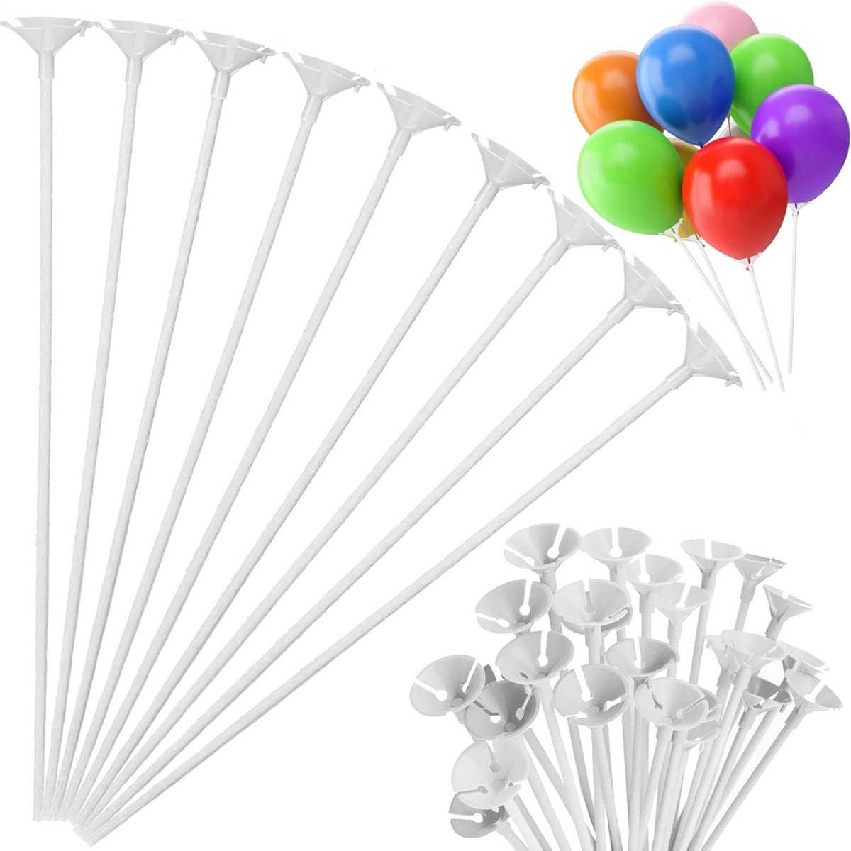 Allecto plus - Herbruikbare ballonstaafjes - 100 stuks in transparant, voor decoratie van ballonnen op verjaardagsfeestjes, bruiloften en meer