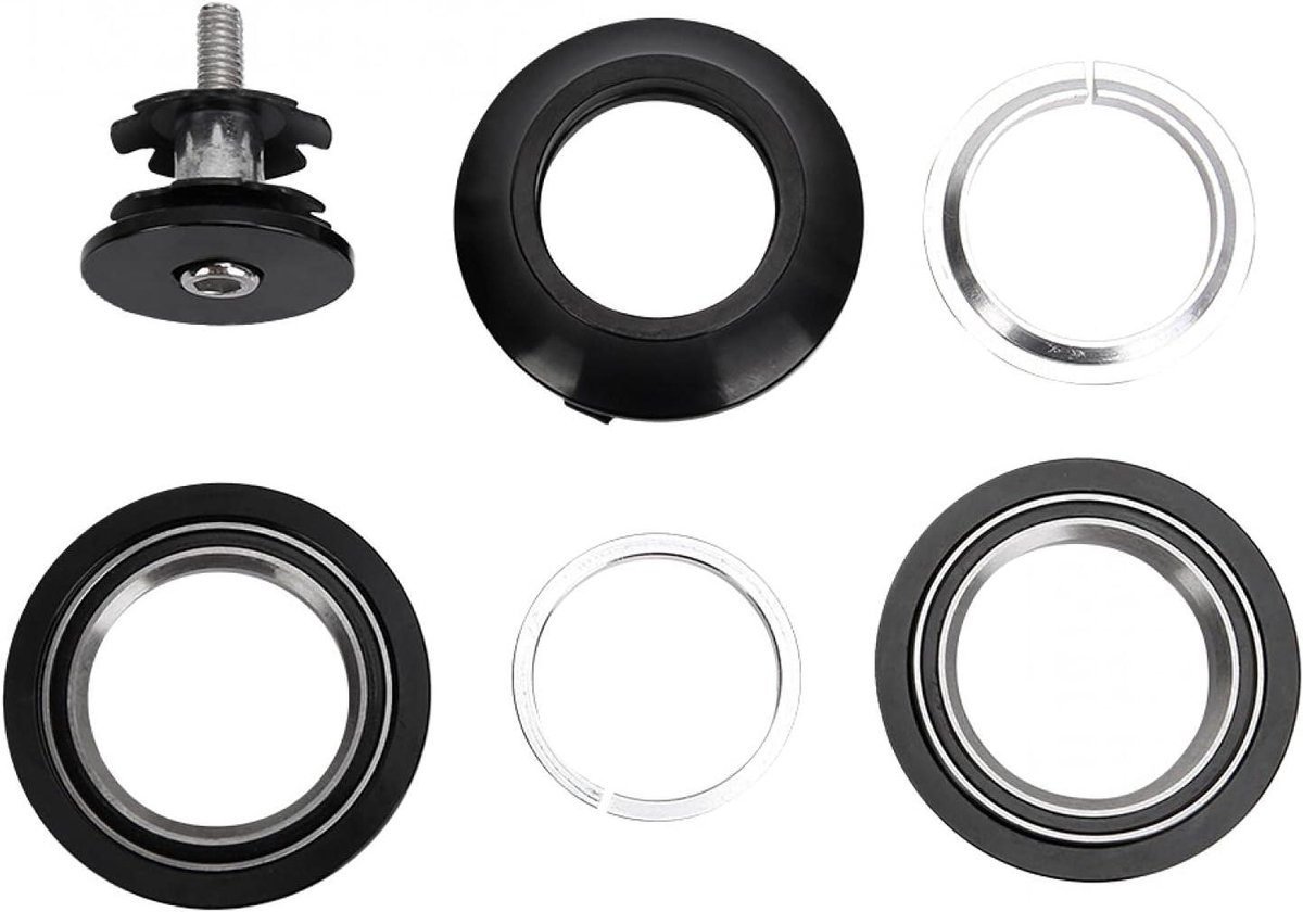 Allecto plus - Mountainbike balhoofdbuis met aluminium lager voor 28,6 mm stang - Zwart frame - Afgedichte lagerkop - Binnendiameter 44 mm - Schroefdraadloos
