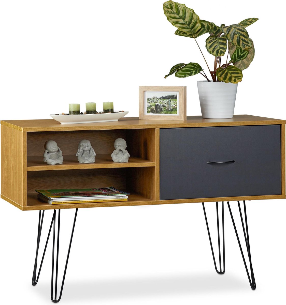 Relaxdays dressoir retro design sidetable vintage bijzetkast 100 cm met lade