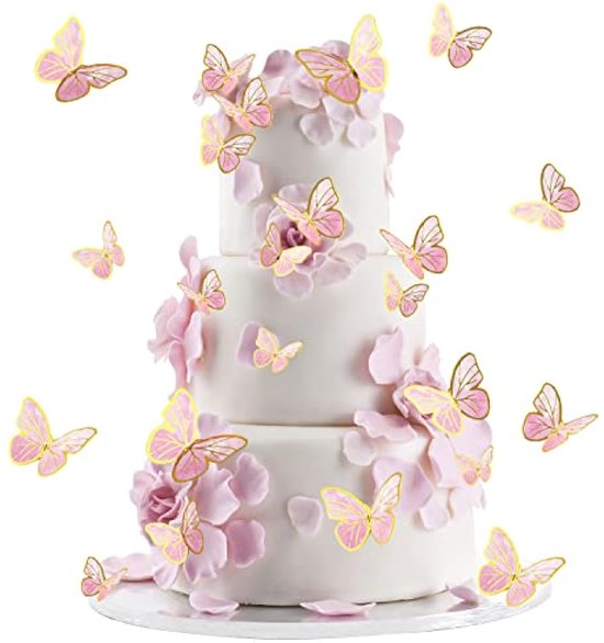 SUBTAVIK 30 Stuks 3D Vlinder Cake Toppers – Roze, Gemengde Maten, Van Stevig Papier, Herbruikbaar, Perfect Voor Verjaardag, Bruiloft Of Vlinderfeest