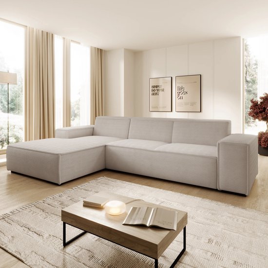 Meubles - Canapé d'angle Cardiff - Beige - Tissu côtelé - Gauche