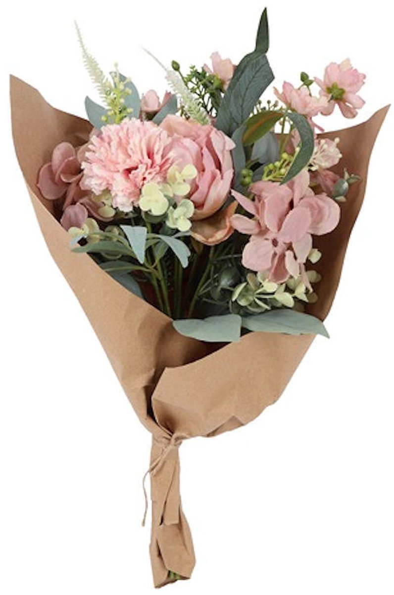 Countryfield kunstboeket speelgoed bloemen roze decoratie 42x20x20cm.