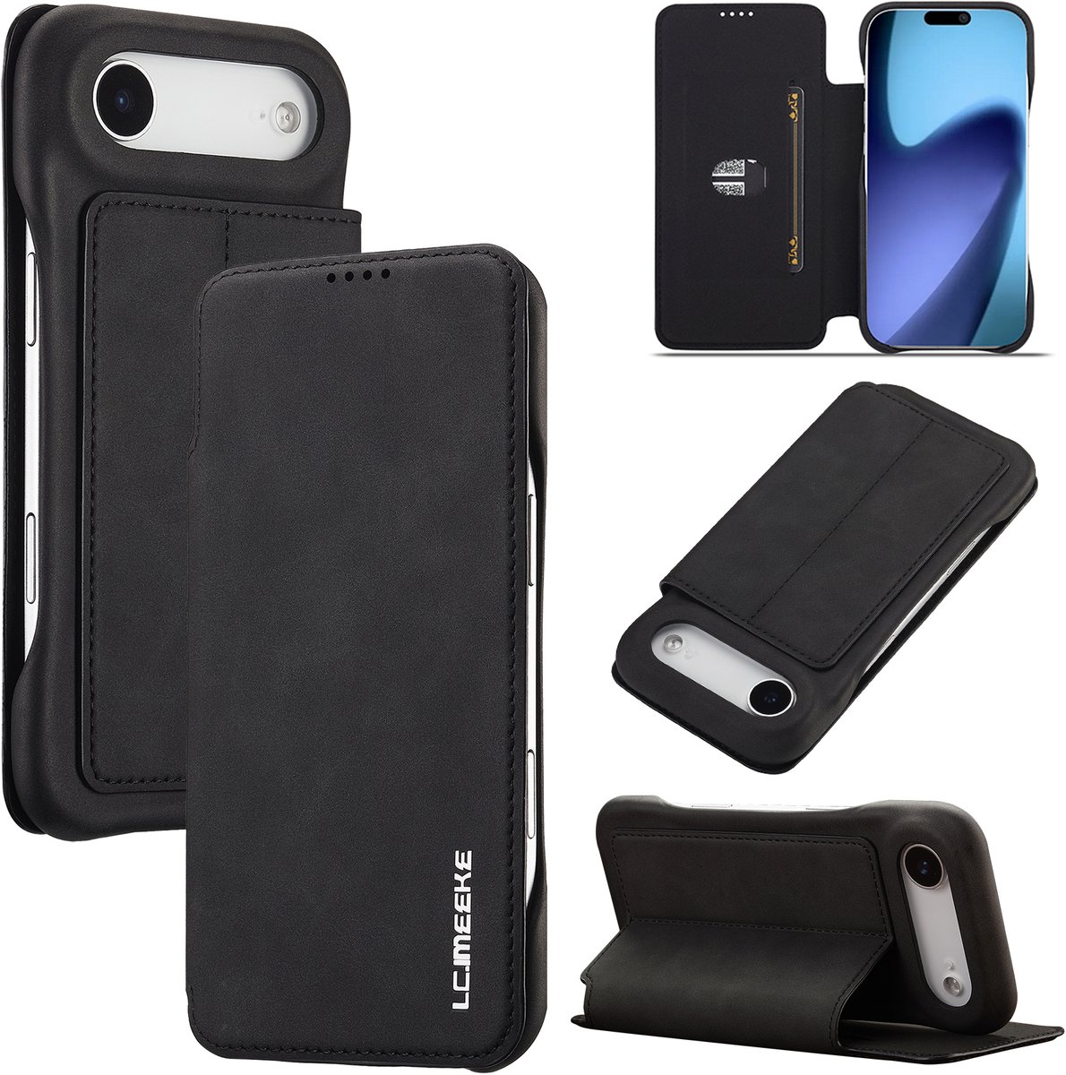 Telefoonhoesje geschikt voor Apple iPhone 17 Air | Luxe Bookcase | Magneetsluiting | Kunstleer | Zwart