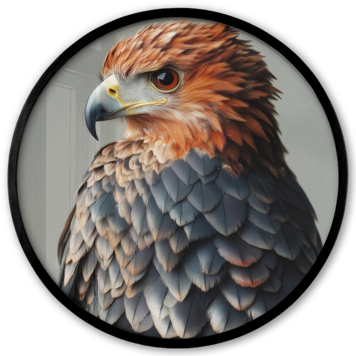 FrameYourWall Poster in lijst Rond - Fotolijst 40x40 cm - Posters - Vogel - Realistisch - Veren - Bruin - Ronde posterlijst zwart - Decoratie - Wanddecoratie woonkamer - Muurdecoratie slaapkamer Vogel - Veren