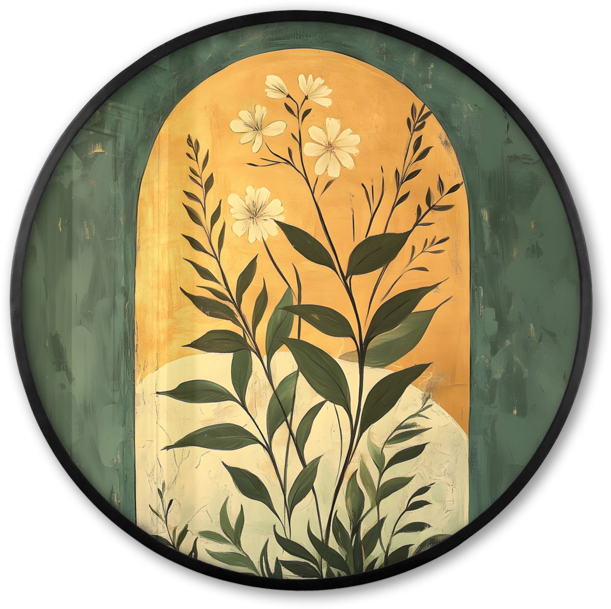FrameYourWall Poster in lijst Rond - Fotolijst 80x80 cm - Posters - Plant - Bloemen - Wit - Ronde posterlijst zwart - Decoratie - Wanddecoratie woonkamer - Muurdecoratie slaapkamer Planten - Bloem
