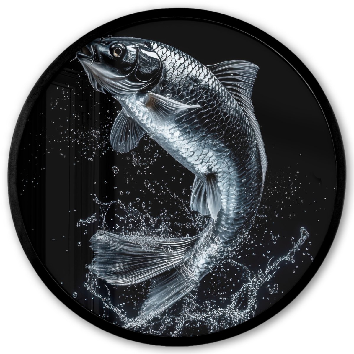FrameYourWall Poster in lijst Rond - Fotolijst 40x40 cm - Posters - Vis - Koi - Zwart - Water - Ronde posterlijst zwart - Decoratie - Wanddecoratie woonkamer - Muurdecoratie slaapkamer